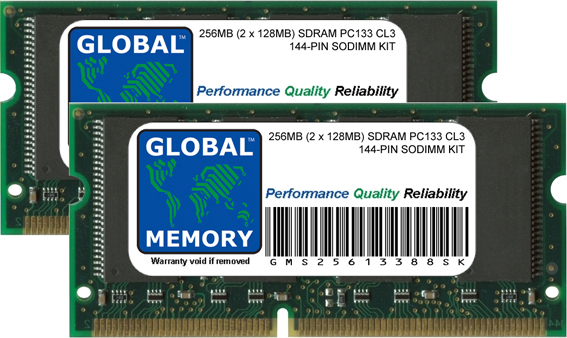 256MB (2 x 128MB) 128MB SDRAM PC133 133MHz 144-PIN SODIMM MEMORY RAM KIT FOR TOSHIBA LAPTOPS/NOTEBOOKS